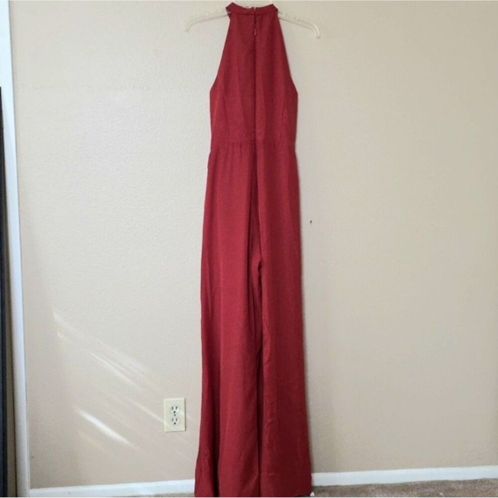 JJ'S House Bess Vermillion Wide Leg Chiffon Halter Jumpsuit Formal - Size 6 - Picture 7 of 12